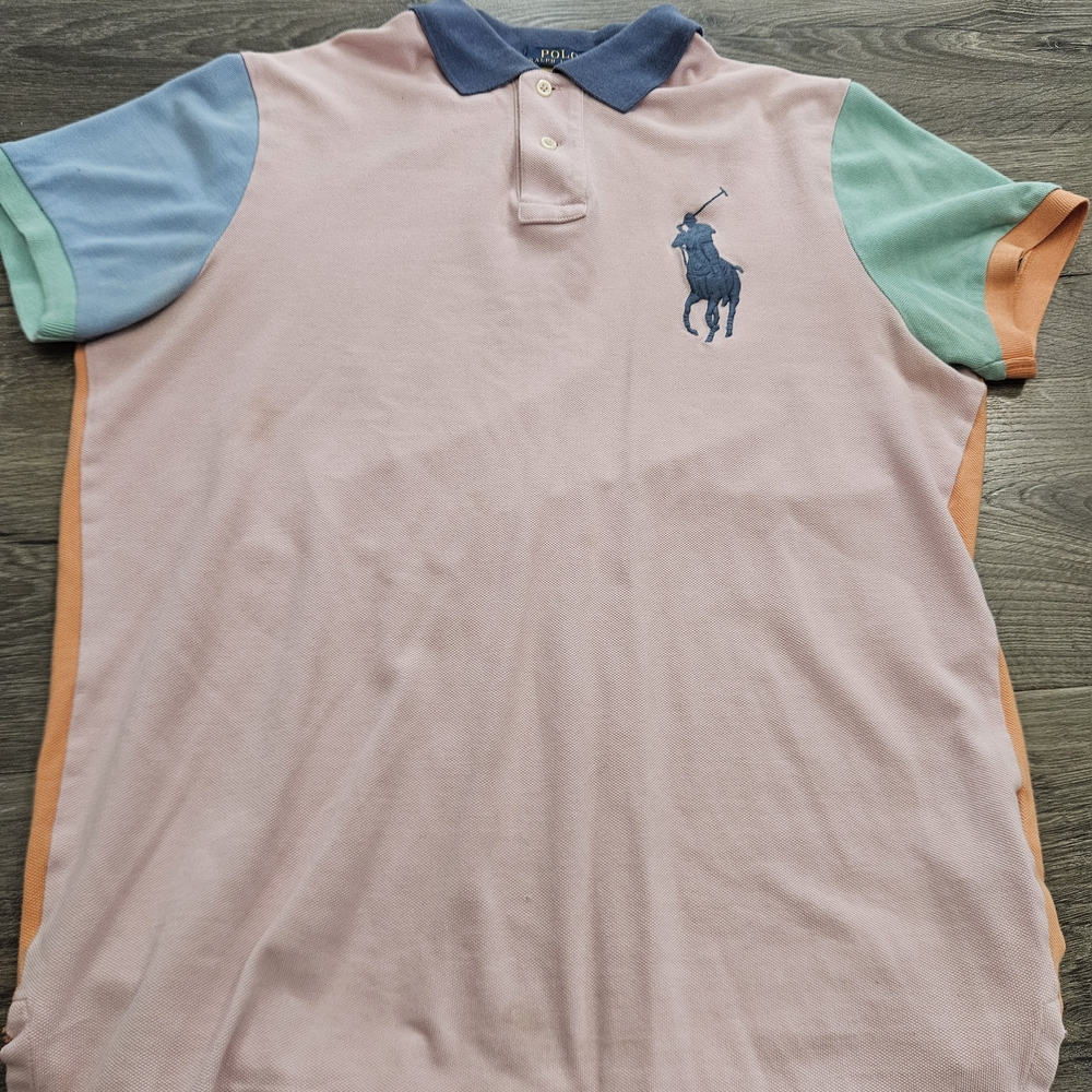 Ralph Lauren Colorblock Polo in Navy, Peach & Pink